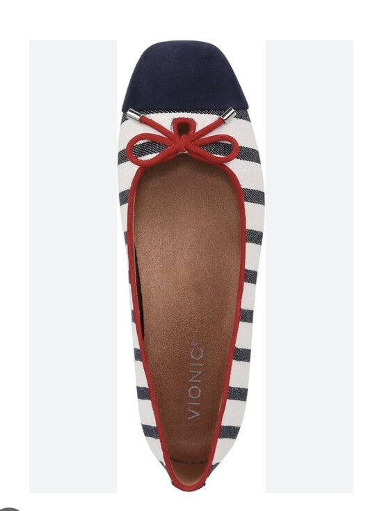 Vionic Shoes - Vionic Nautical Stripe Navy & White Ballet Flats with Red Trim Size 10 NWOB